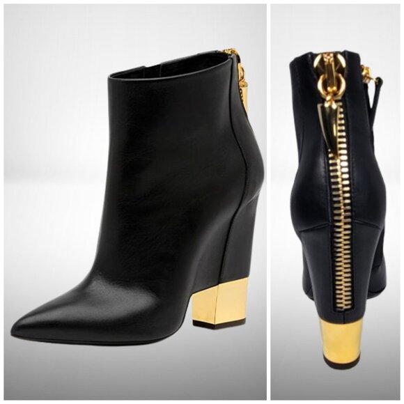 Giuseppe Zanotti Shoes - Giuseppe Zanotti Black Leather Shark Tooth Pointed Toe - Size: 38